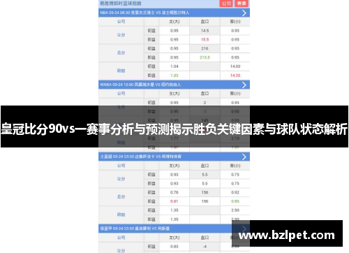皇冠比分90vs一赛事分析与预测揭示胜负关键因素与球队状态解析
